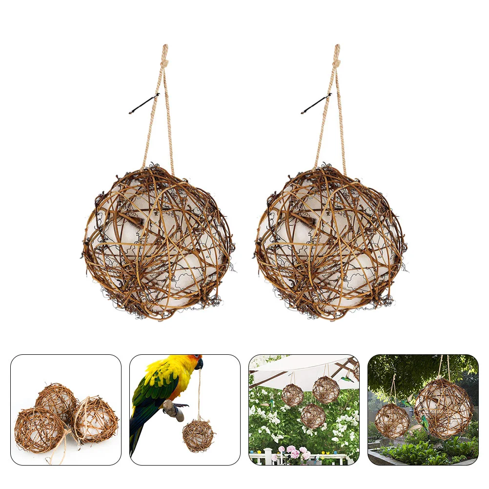 

2 Pcs Bird's Nest Material Parrot Outdoor Decor Hummingbird Nesting Wooden Multi-purpose Garden Toys