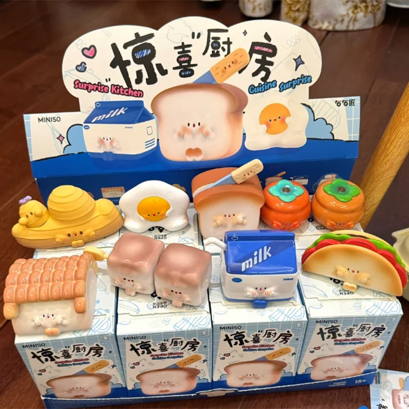 Фото MINISO удерживающий лицо сюрприз кухонная тематическая серия слепая коробка модель еды для гурманов тост украшения детские игрушки подарки на день рождения №2