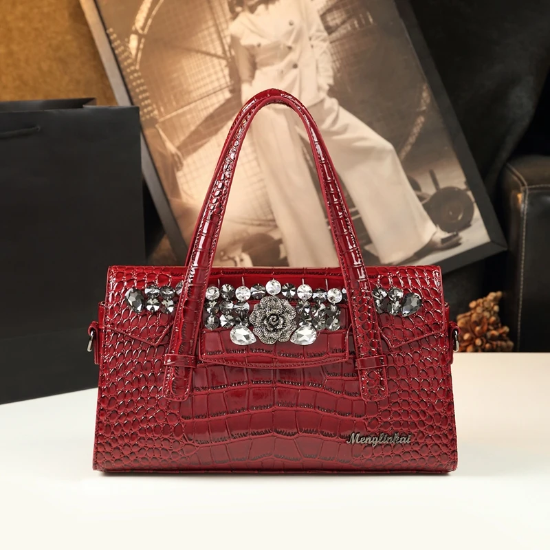 Модная женская сумка Boston 2024 с верхней ручкой и крокодиловым узором