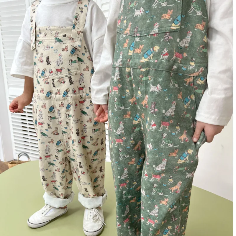 

Cartoon Clothing Cotton Kids Trousers Girls New Children's Boys Printed Spring Overalls Loose