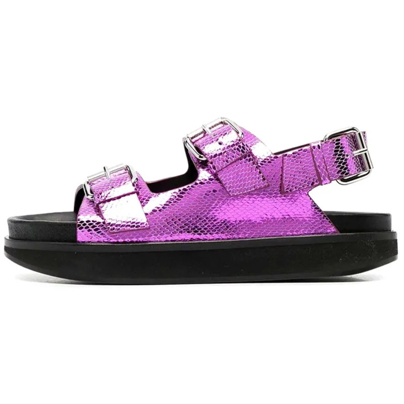 Women's Fashion Metal Buckle Platform Sandals Lolita Style Round Toe Thick Bottom Women Shoes Rivet Genuine Leather Open Toe