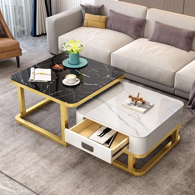 

Living Room Coffee Table TV Cabinet Combination Modern Minimalist Square Tea Table Household Small Apartment Tempered Glass