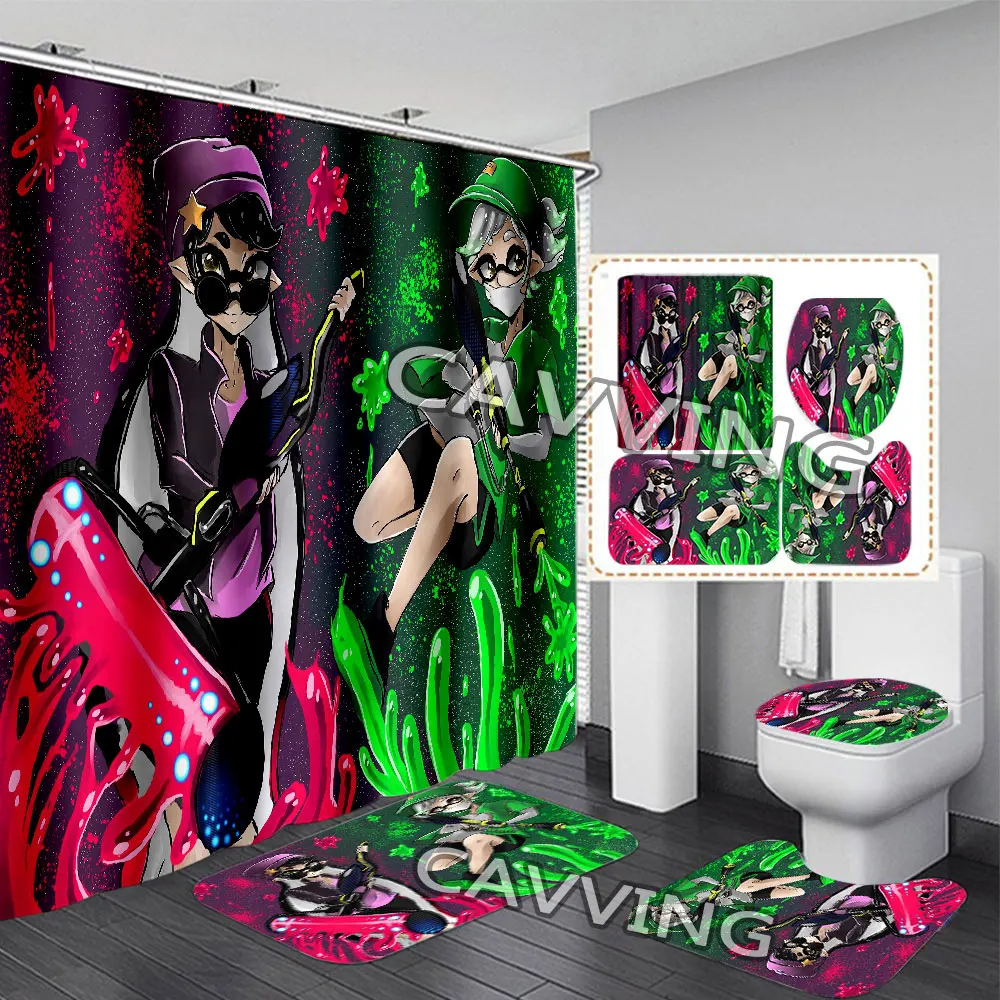 

Splatoon 3D Shower Curtain Waterproof Bathroom Curtain Anti-slip Bath Mat Set Toilet Rug Carpet Home Decor H02