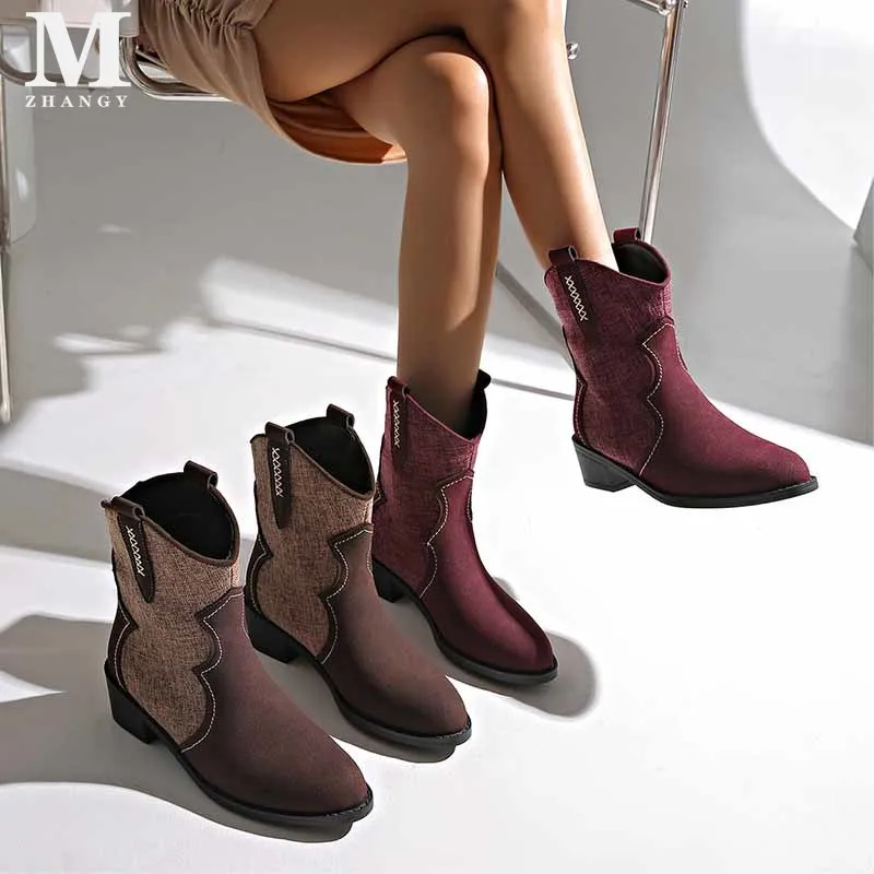 Женские замшевые ботильоны на массивном каблуке Элегантная Модная прогулочная