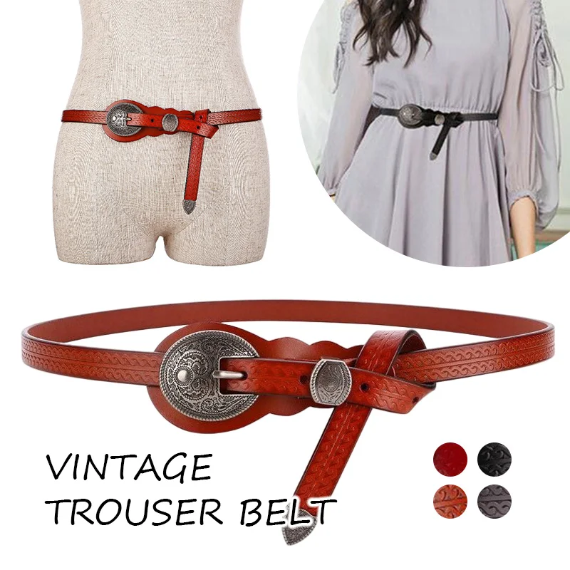 105/110/115cm Vintage Thin Belt Leather Brown Black Rivet Round Head Pin Buckle Belt Medieval Costume Women Pants Dress Belt