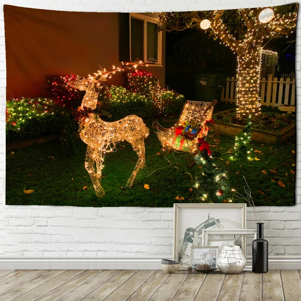 Милый гобелен с принтом лося и животных Рождественская снежная сцена