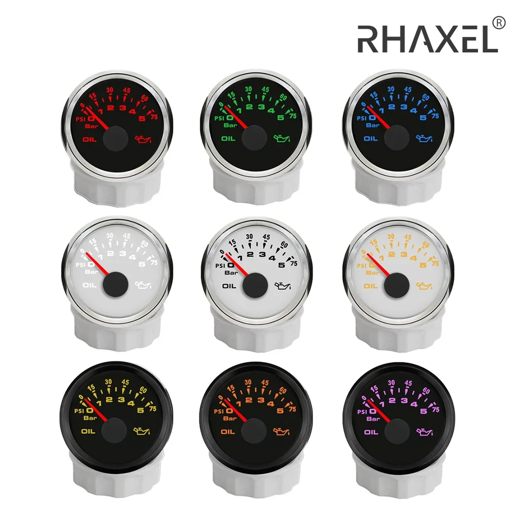 Манометр масла RHAXEL 52 мм 0-5 бар 0-75 фунтов на квадратный дюйм 0-10 0-150 для автомобиля