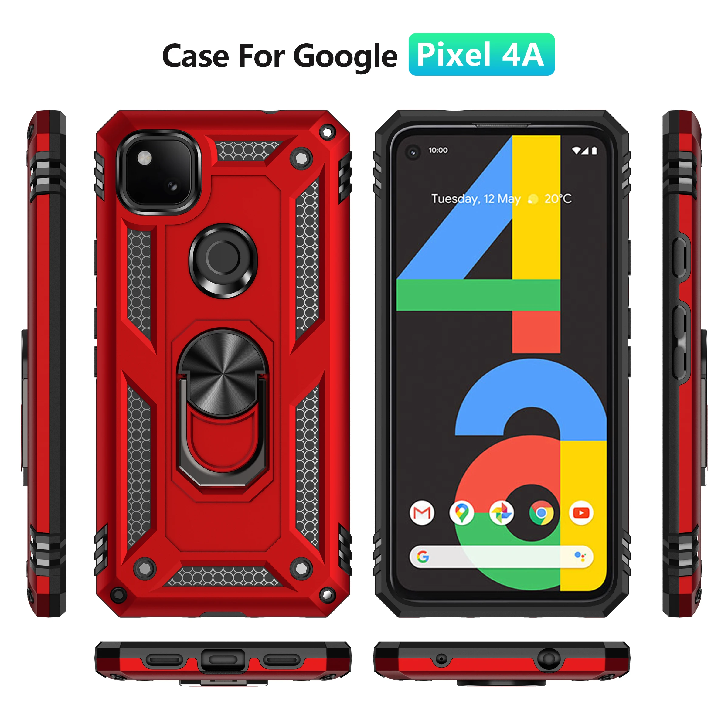 For Google Pixel 4A 5 5A 6A 6 7 Pro 7A 4 XL 3A XL Car Magnetic Metal Ring Stand Holder Armor Shockproof Case Phone Back Cover