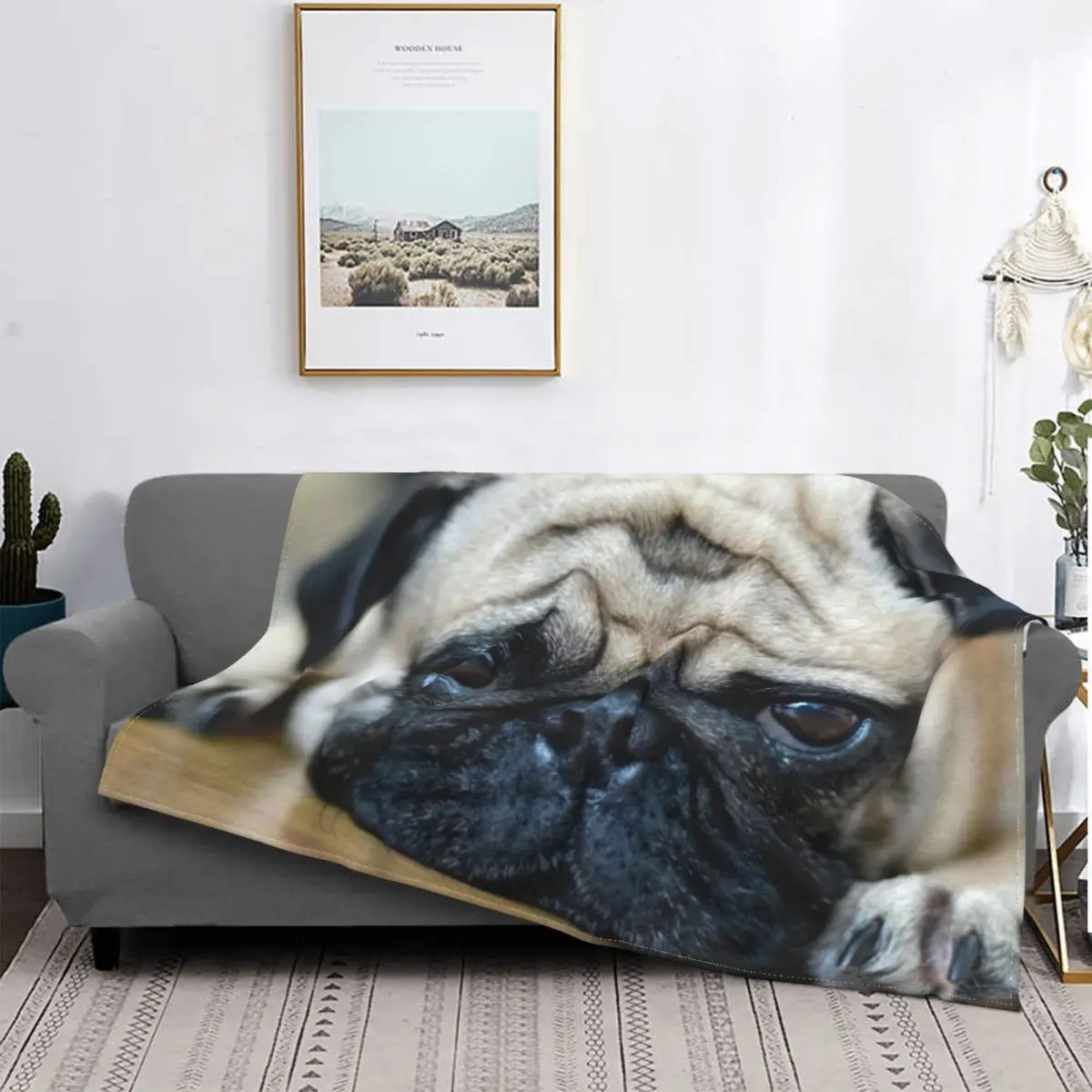 

Pug Dog Add Warmth Outdoor Space Lightweight Windproof Blanket Bed Throw Skin-Friendly Home Decor Blanket Microfibers Cute