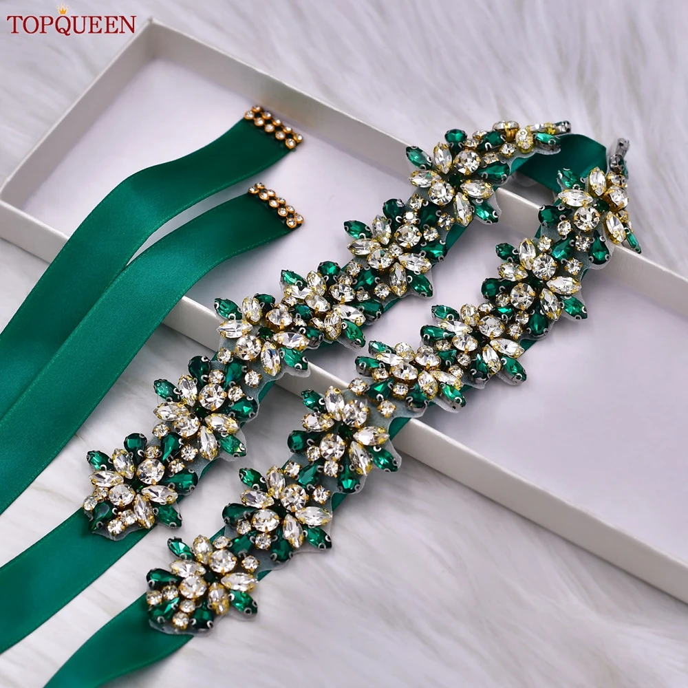 TOPQUEEN свадебный пояс для женщин Кафтан золотой цвет зеленый камень Свадебный платье с ремнем ювелирные изделия Подружка пояс подарок S269-KL TOPQUEEN свадебный пояс для женщин Кафтан золотой цвет зеленый камень Свадебный платье с ремнем ювелирные изделия Подружка пояс подарок S269-KL