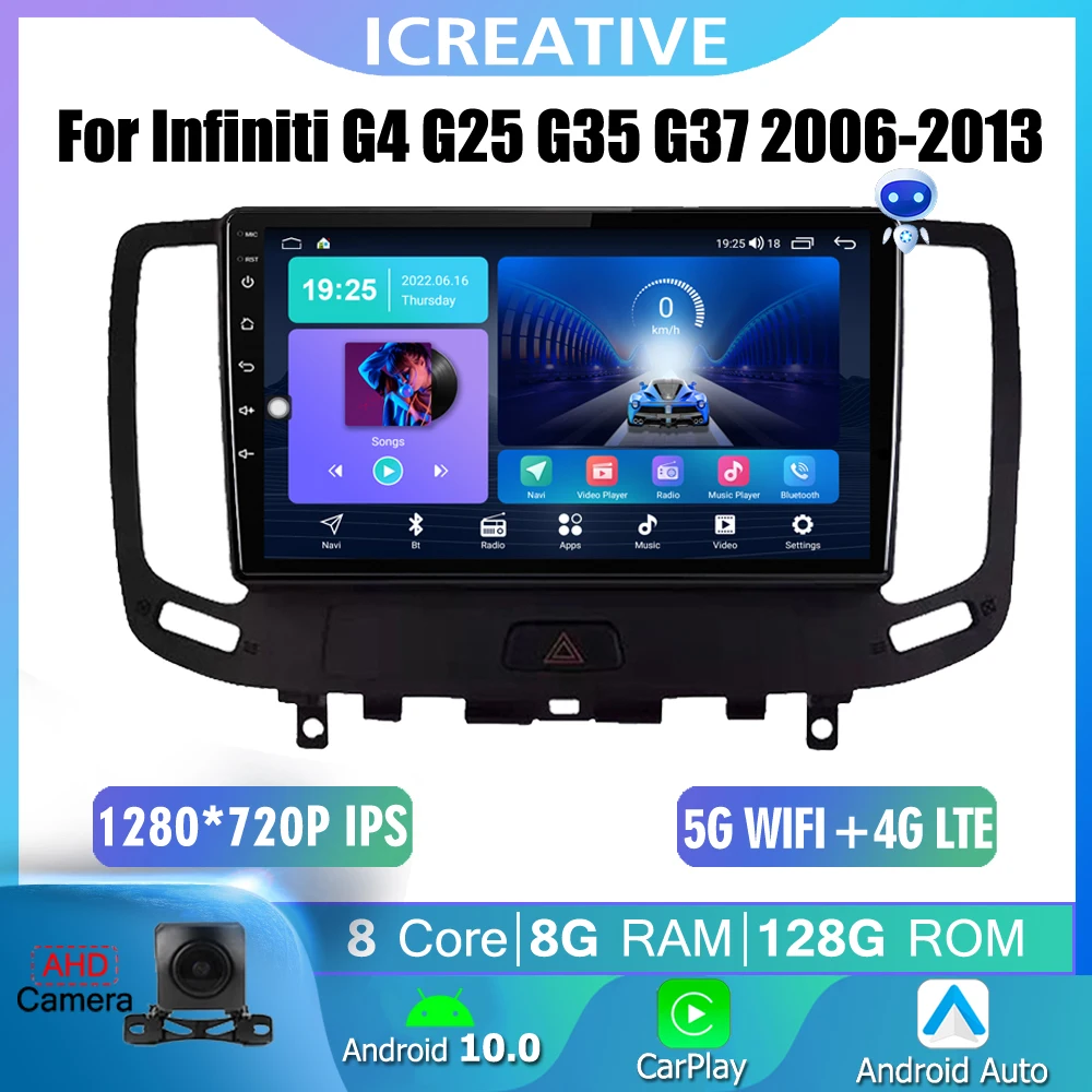 

8G 128G For Infiniti G4 G25 G35 G37 2006-2013 BT Car Radio Video Player Android Auto+Carplay Navi GPS Multimedia Unit 2 Din DVD