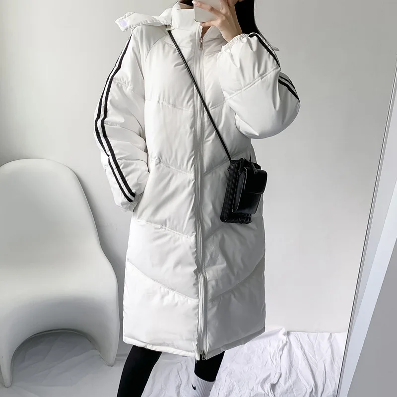 

Пуховик средней длины с подкладкой зимняя Корейская ретро модная повседневная Толстая куртка выше колена с капюшоном в западном стиле