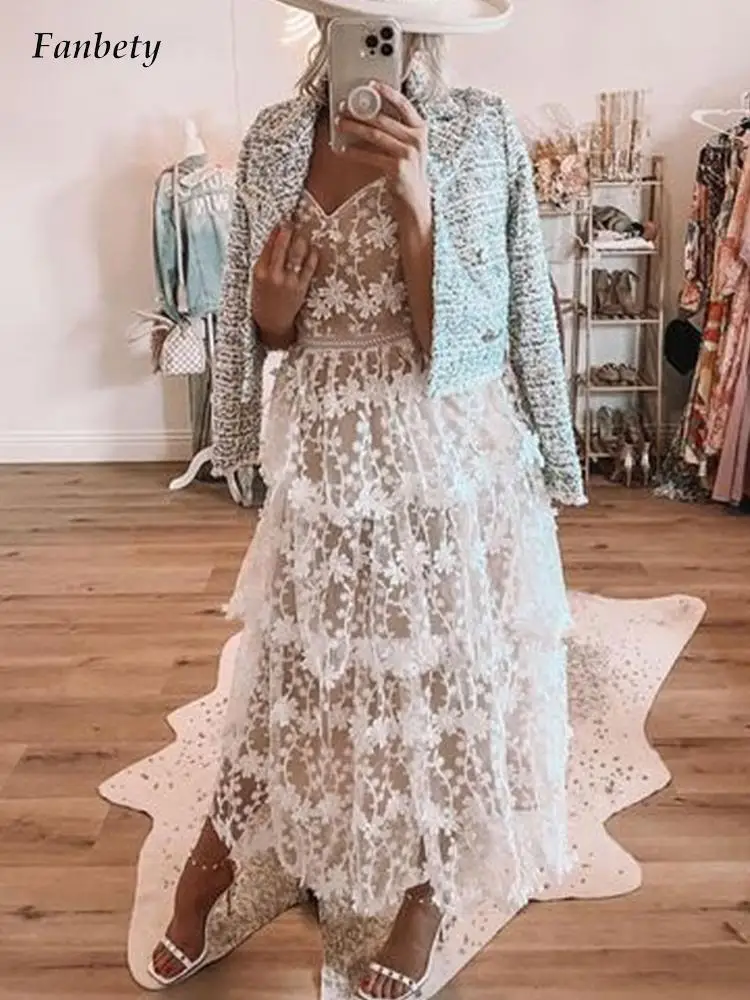 

Women Fashion Sexy Summer Beach Dress Vintage Chic Embroidery Sheer Mesh Design Cupcake Dresses Female Casual Sling Party Dress