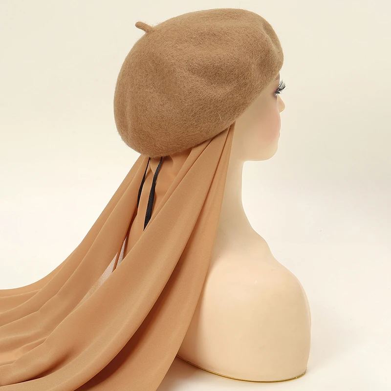 Оптовая продажа мгновенный хиджаб шифоновая шаль сшитый берет Удобный головной