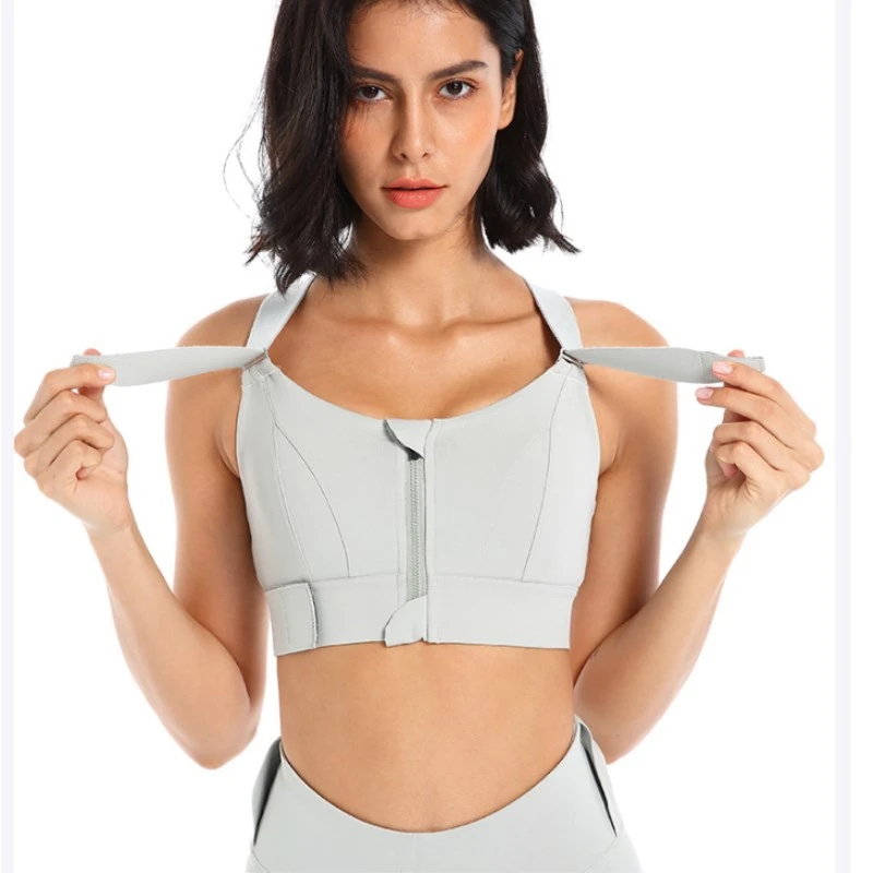 

Women Sports Bras Tights Yoga Vest Front Zipper Plus Size Adjustable Strap Shockproof Gym Fitness Athletic Brassiere P2