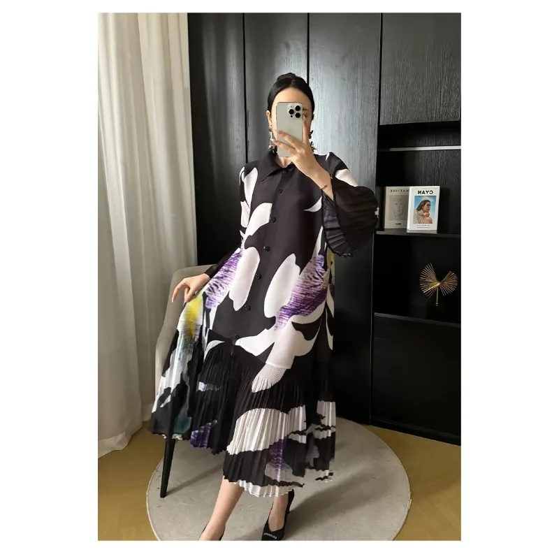 KAF плиссированное женское платье с принтом весна-осень 2023 новые свободные платья