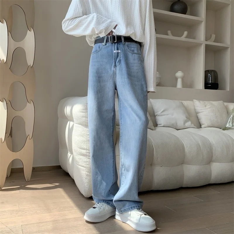 Summer Blue Baggy Jeans Men Fashion Casual Wide Leg Jeans Men Streetwear Korean Loose Straight Denim Pants Mens Trousers M-2XL