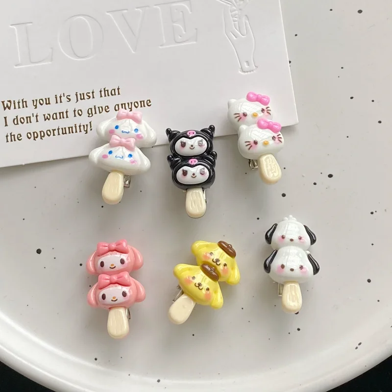 

6pcs Sanrios Hello Kitty Pochacoo Kuromi Cinnamoroll My Melody Pompompurin Hairpin Cute Cartoon Sring Hair Accessories Headdress