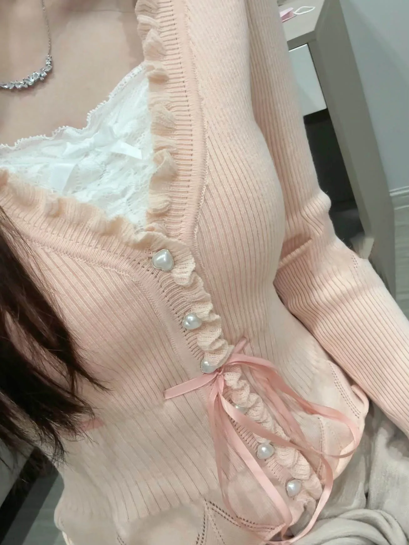 Pure Desire Sweet and Spicy Sle Fake Two Pieces Knit Women Autumn High Sense с длинными рукавами Внутренняя одежда