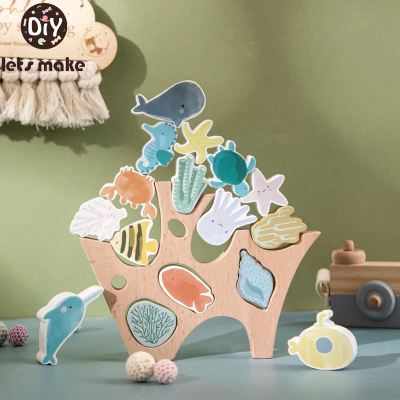 

Деревянные игрушки Монтессори для малышей, блоки для балансировки морских животных, настольные игры, развивающие игрушки, детский набор для укладки, подарочный набор игрушек
