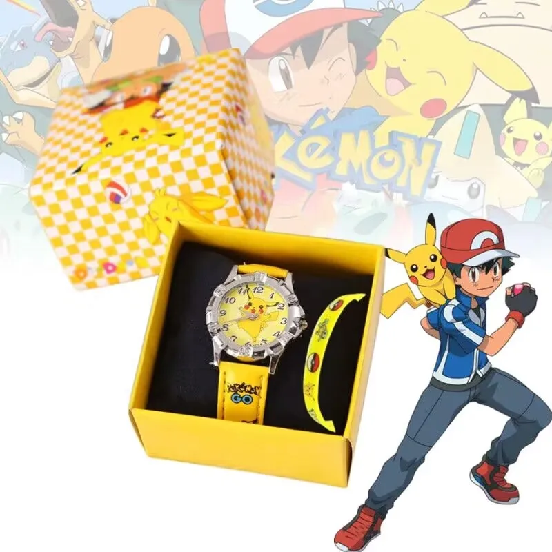 Набор детских часов с браслетом Pokemon Chrildren, Детские кварцевые наручные часы Пикачу с мультяшными рисунками для мальчиков и девочек, игрушечные часы в коробке, Рождественский подарок