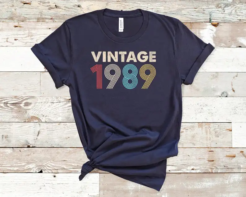 

Vintage 1989 Distressed Retro Fade 34nd Birthday Gift Party Shirt 100%Cotton Short Sleeve Tees Plus Size O Neck Female Clothing