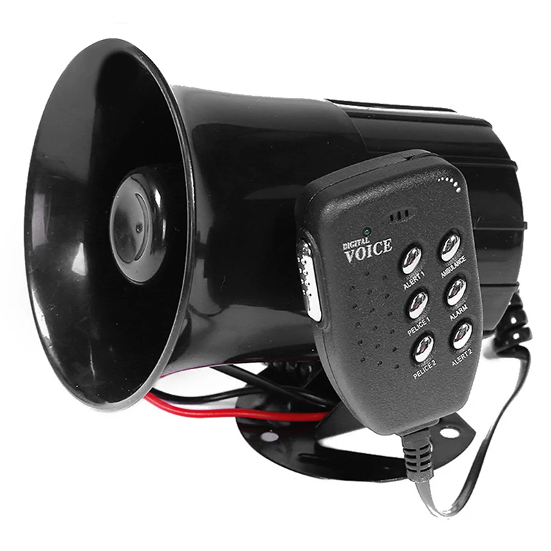12V Motorcycle Car Auto Loud Air Horn 6-Tones Siren Sound Speakers Megaphone Alarm Van Truck Boat Megaphone Universal Accessory