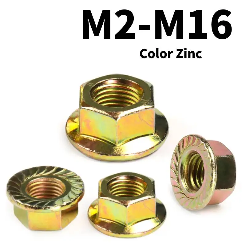 

50/30/20/10/1 шт. M3-M12 цветная цинковая Шестигранная фиксирующая гайка, зубчатая Фланцевая гайка, зубчатые фланцевые фиксирующие гайки