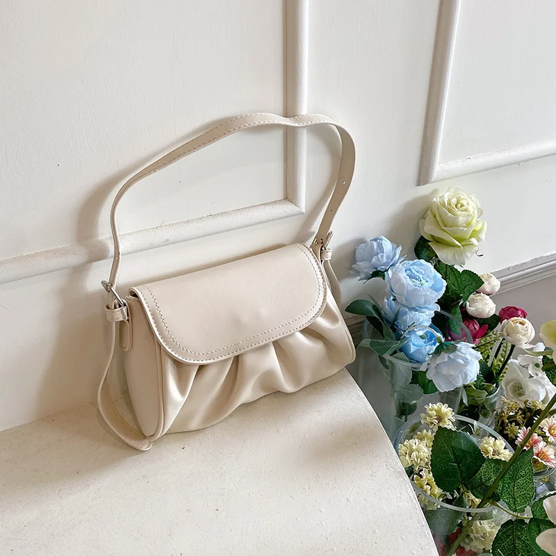 

Винтажная Женская плиссированная сумка на плечо, повседневная универсальная маленькая дамская сумочка, однотонный квадратный клатч с клап...