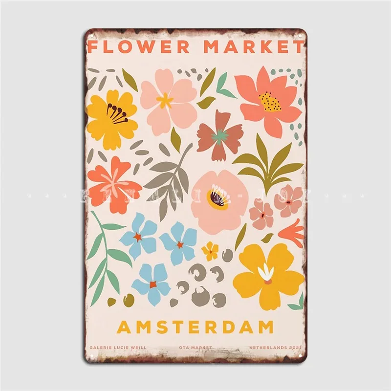 

Flower Market Amsterdam Poster Metal Plaque Wall Mural Living Room Vintage Poster Tin Sign Posters