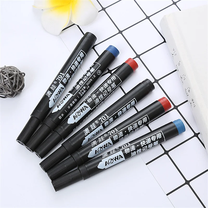 

6pcs/Lot Permanent Paint Marker Pen Waterproof Black Pen for Tyre Oily Markers Quick Drying Signature Pen Stationery Supplies