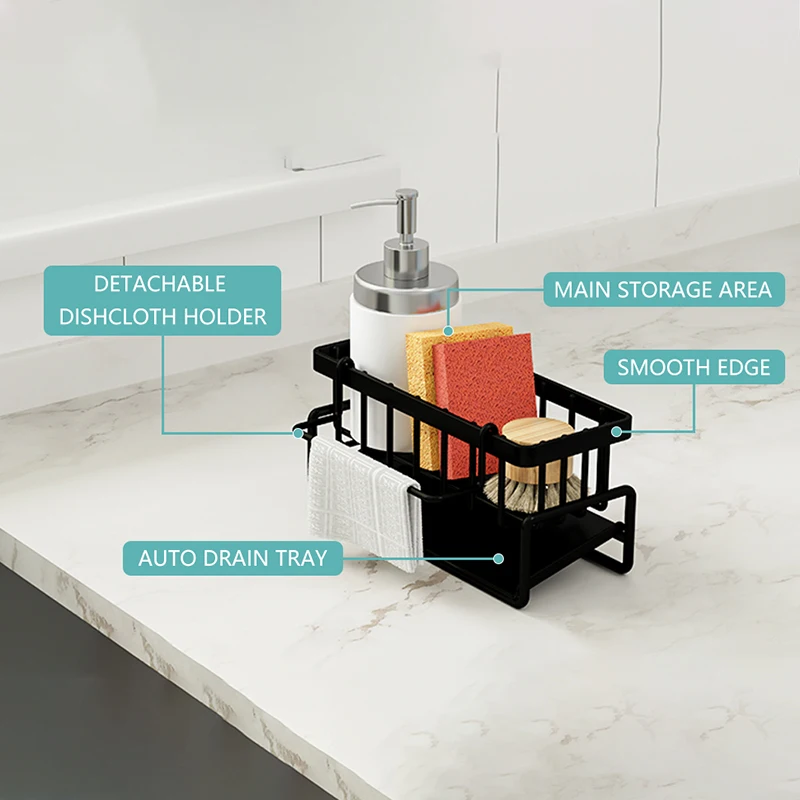 Органайзер для кухонной раковины держатель губки с самосливным поддоном мыла