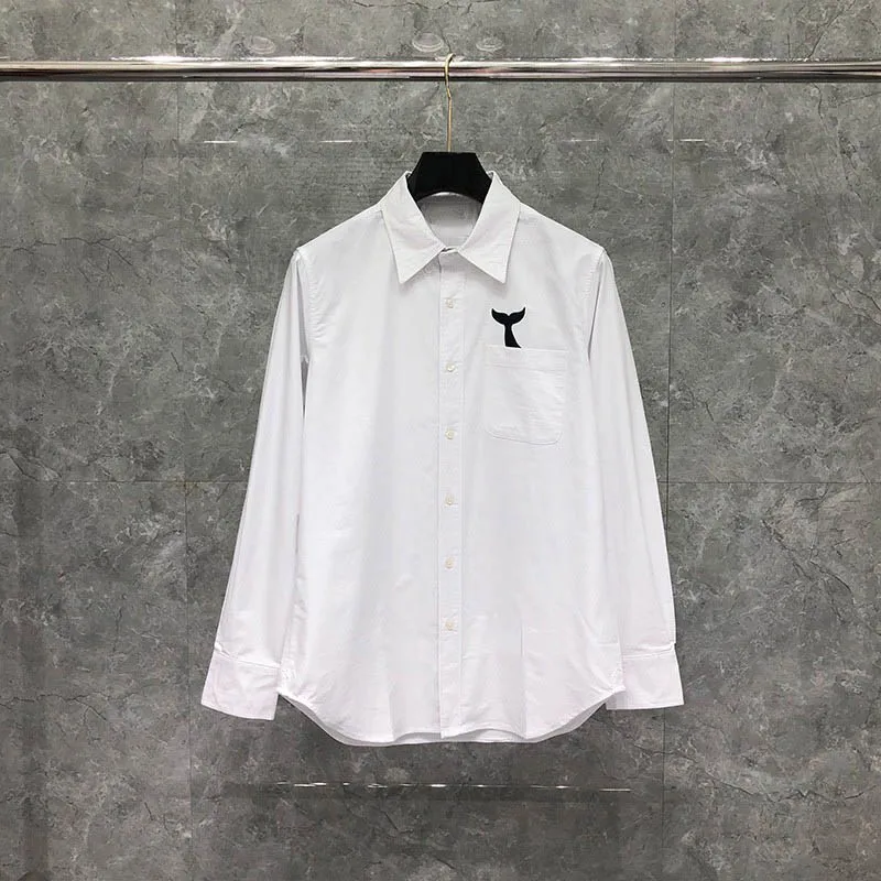 TB THOM Men's Shirt Clothing Fashion Top Brand Fish Tail Designs Slim Fit Casual Oxford Long Sleeves High Quality Women's Shirts