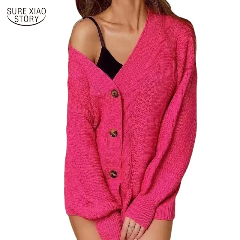 

Vintage Lantern Sleeve Female Cardigan Y2K Tops Loose Solid V-neck Knitted Cardigan Sweaters Coat Autumn Winter Cardigans 23281