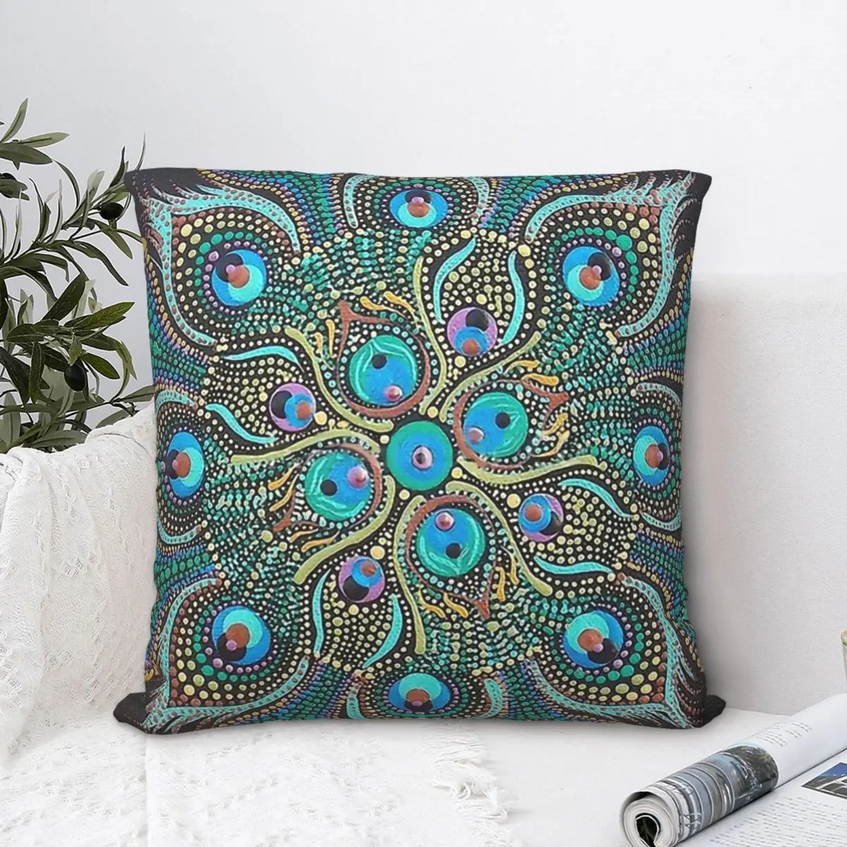 

Peacock Mandala Throw Pillow Case Bohemian Backpack Coussin Covers DIY Printed Kawaii Chair Decor