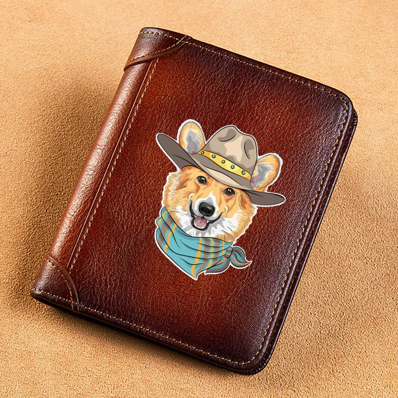 High Quality Genuine Leather Men Wallets Dog Design Printing Short Card Holder Purse Luxury Brand Male Wallet