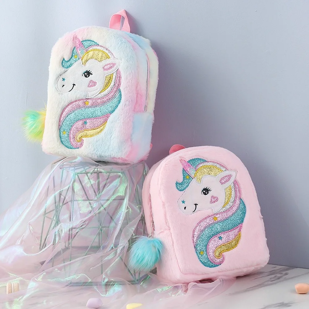 New Embroidered Unicorn Cartoon Plush Backpack Large Capacity Girls Backpack Kindergarten Cute School Bag backpacks