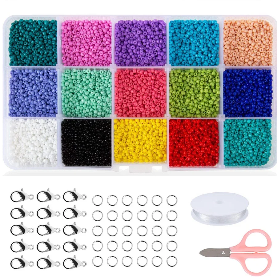 

2mm 3mm 4mm 15 color hole seed beads charms for bracelet making wholesale jewelry خرز