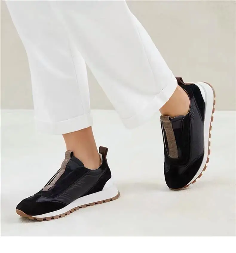 

Handmade Beaded Women's Casual Shoes 2023 New Retro Thick Sole Leather Fashion Female Sports Shoes