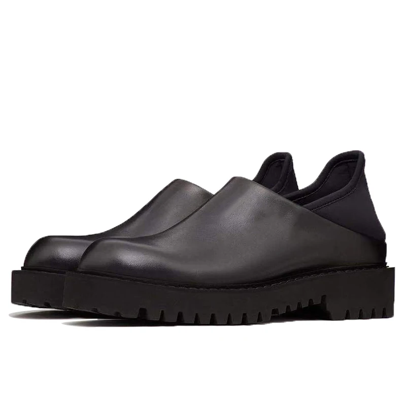 

Men's Black Daily Leather Shoes Two Wear Leather New European Style Low-top Business Leisure Thick-soled Men Elevator Shoes Male