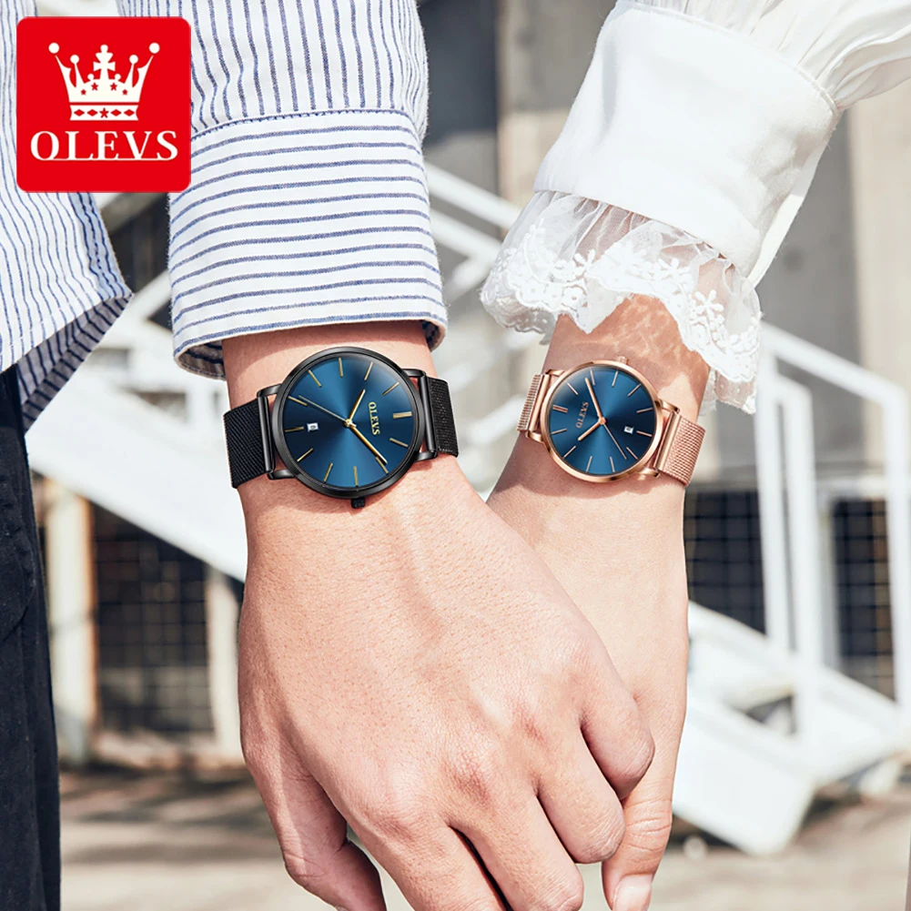 OLEVS Hot Sale Fashion Couple Ultra Thin Watches for Men Women Business Stainless Steel Mesh Quartz Watch Relogio Feminino