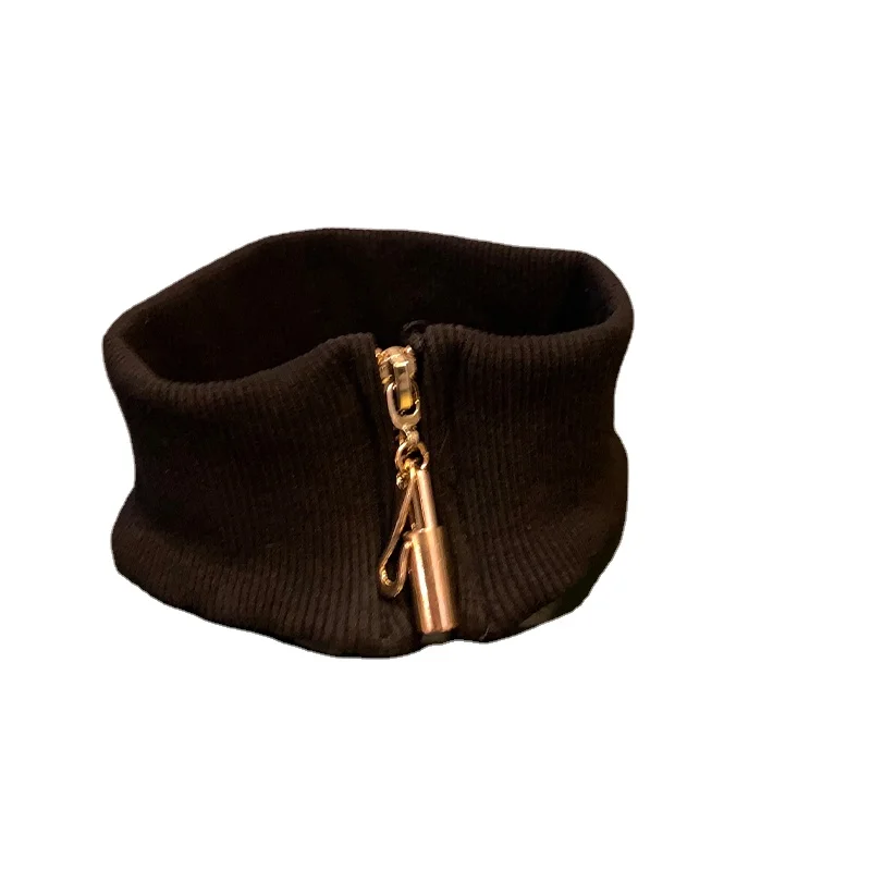 

YY Black Knitted Elastic Scarf Wide All-Match Necklace Necklace Neck Protection Accessories