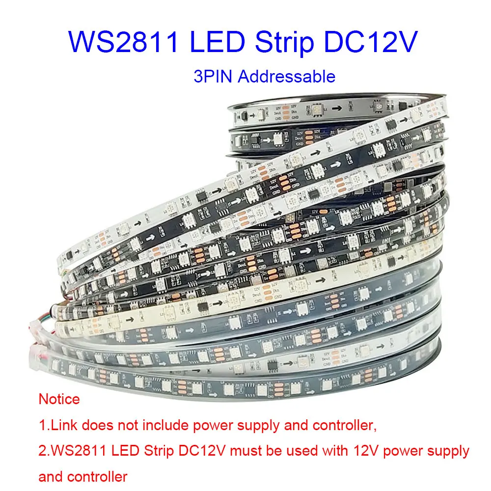 

kerwollor Светодиодная лента WS2812 RGB 30/60/144 пикселей DC5V/12V
