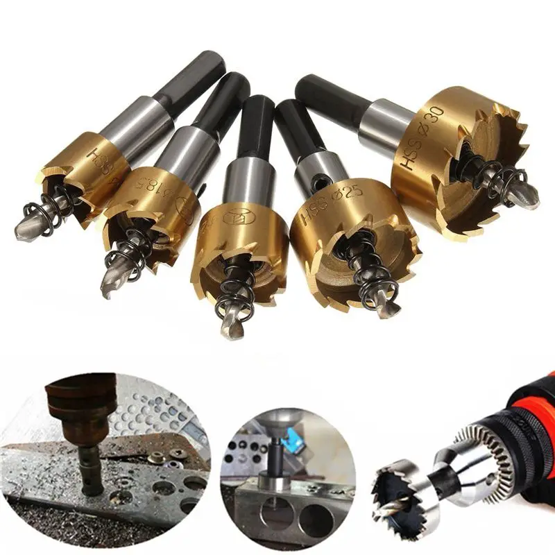 

5Pcs 16-30Mm High Speed Steel Drill Set Meche Cutter For Drilling Cylindrical Saw - Gold