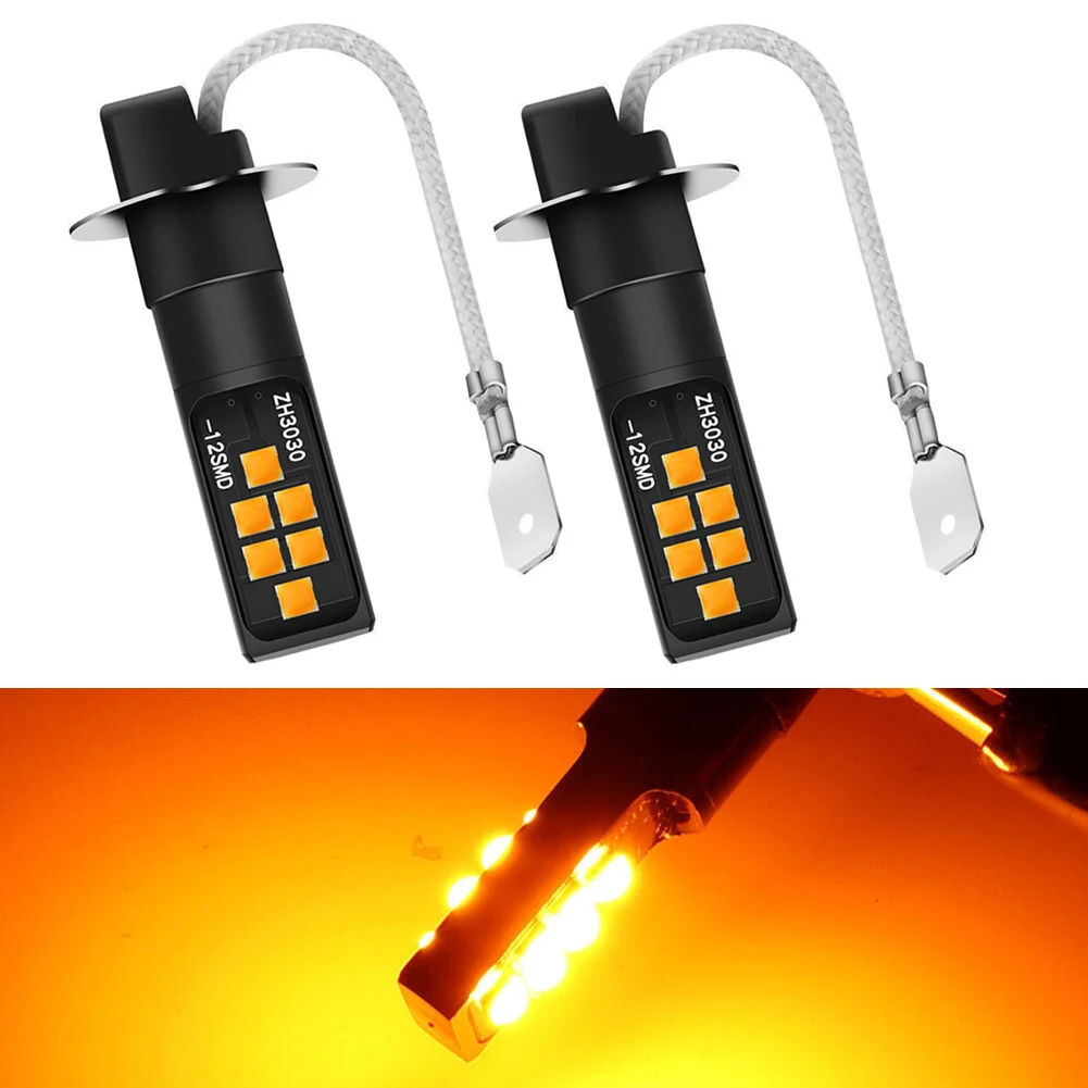 

2pcs Amber H3 LED Fog Light Bulb With 12pcs 3030 SMD Car Fog Light High Super Bright DRL Driving Lamp DC/AC12V Standard Plug