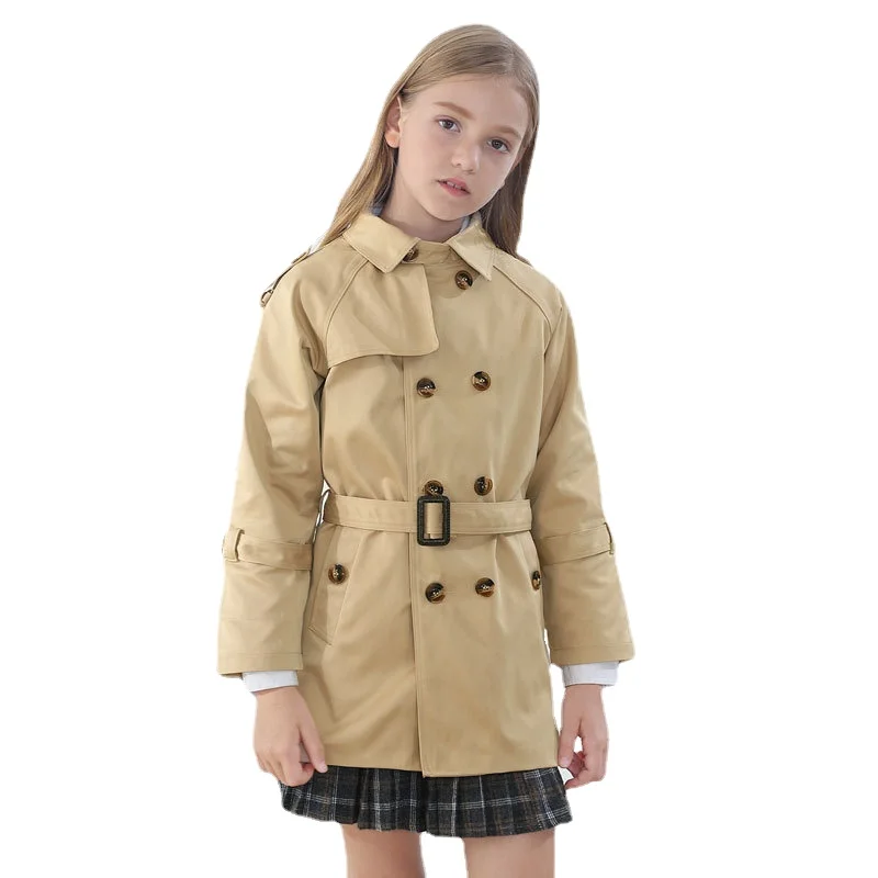 Girls Double Breasted Trench Coat Kids Classic Trench Jackets Windbreaker Lapel Jacket Spring Fall Dress Outwear Peacoat