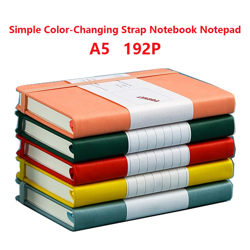 Simple Notebook A5 Color-Changing Cover Notepad Strap Stationery 192P Sketchbook Creative Agenda Planner Portable Memo Pad