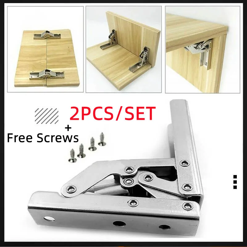 2PCS/Set 90 Degree Self-Locking Folding Hinges Hole-free Hinge Table Legs Brackets 180 Degree Flat Spring Folding Hinge Hardware