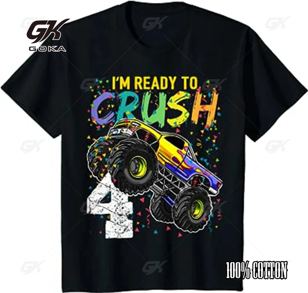 Летняя детская футболка Monster Truck для мальчиков на 4-летие модная одежда с