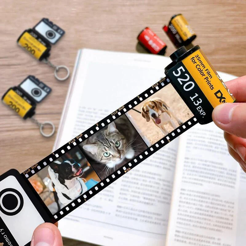5Pcs/10Pcs/15Pcs Photos Film Roll keychain Couple Gifts DIY Photo Text Albums Keyrings Custom Valentine's Day Lover Present